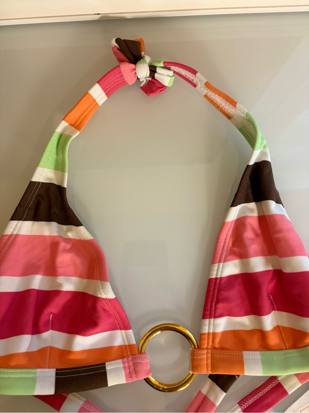 Sofia by Vix Multicolor Stripe Halter Bikini Top with Gold Ring Accent